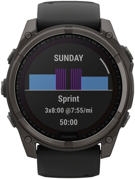 Garmin fenix 8 Smartwatch - 51mm, Solar, Sapphire, Carbon Gray DLC Titanium with Black/Pebble Gray Silicone