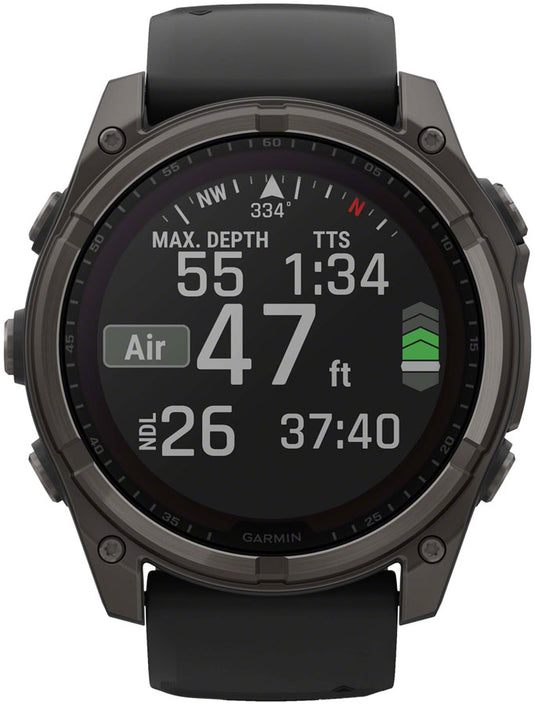 Garmin fenix 8 Smartwatch - 51mm, Solar, Sapphire, Carbon Gray DLC Titanium with Black/Pebble Gray Silicone