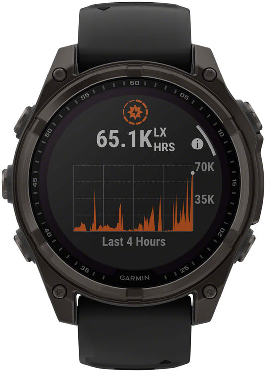 Garmin fenix 8 Smartwatch - 47mm, Solar, Sapphire, Carbon Gray DLC Titanium with Black/Pebble Gray Silicone