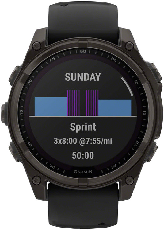 Garmin fenix 8 Smartwatch - 47mm, Solar, Sapphire, Carbon Gray DLC Titanium with Black/Pebble Gray Silicone