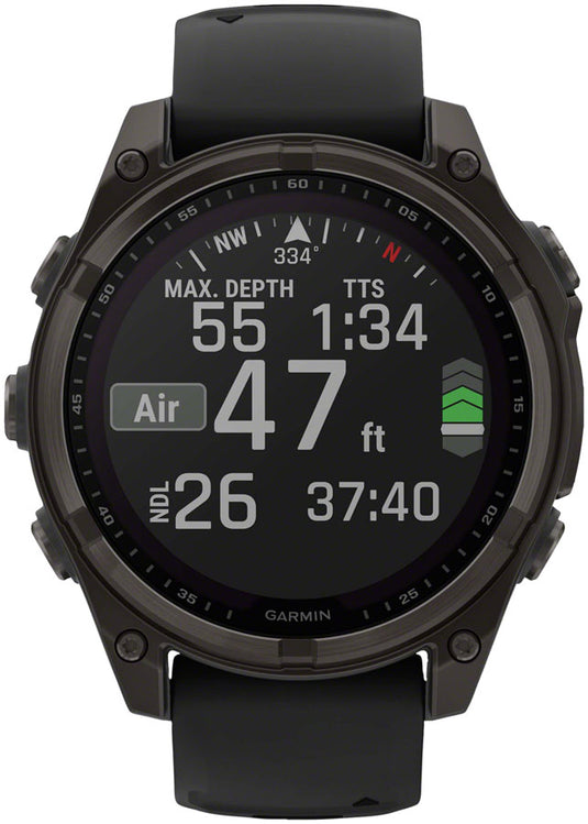 Garmin fenix 8 Smartwatch - 47mm, Solar, Sapphire, Carbon Gray DLC Titanium with Black/Pebble Gray Silicone