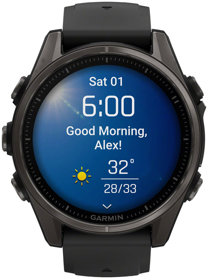 Load image into Gallery viewer, Garmin fenix 8 Smartwatch - 43mm, AMOLED, Sapphire, Carbon Gray DLC Titanium with Black/Pebble Gray Silicone
