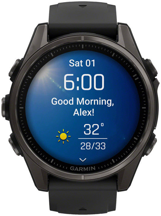 Garmin fenix 8 Smartwatch - 43mm, AMOLED, Sapphire, Carbon Gray DLC Titanium with Black/Pebble Gray Silicone