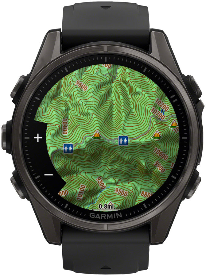 Load image into Gallery viewer, Garmin fenix 8 Smartwatch - 43mm, AMOLED, Sapphire, Carbon Gray DLC Titanium with Black/Pebble Gray Silicone
