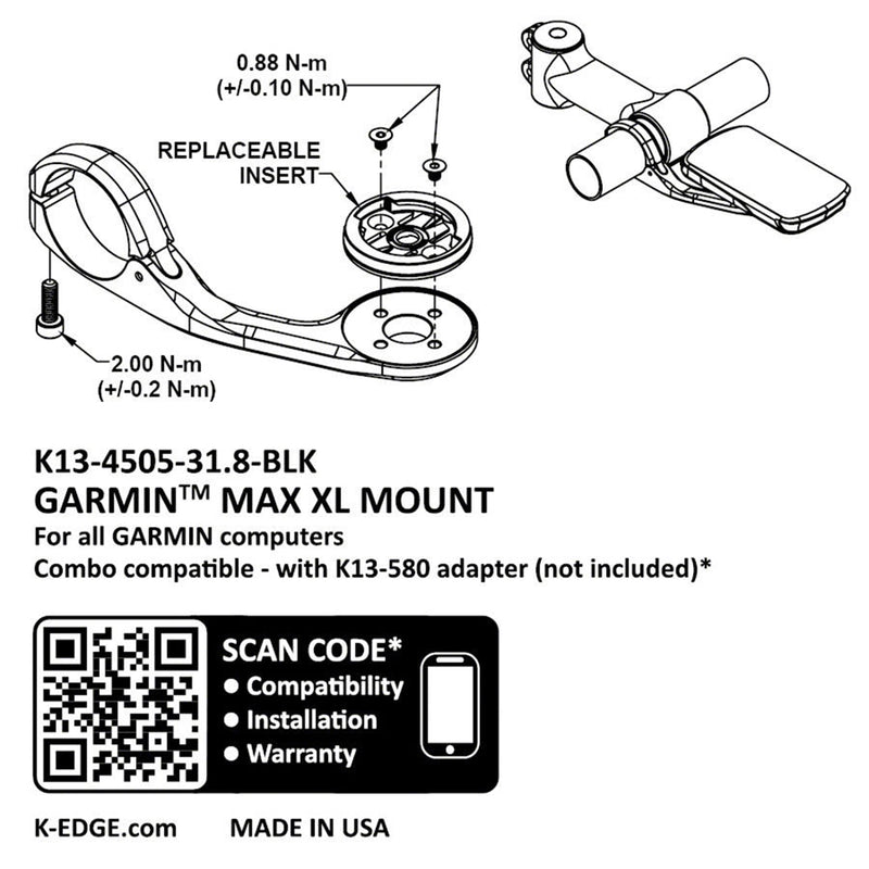 Load image into Gallery viewer, K-EDGE Garmin Max XL Mount for Edge, Forerunner, and Touring - 31.8, Black
