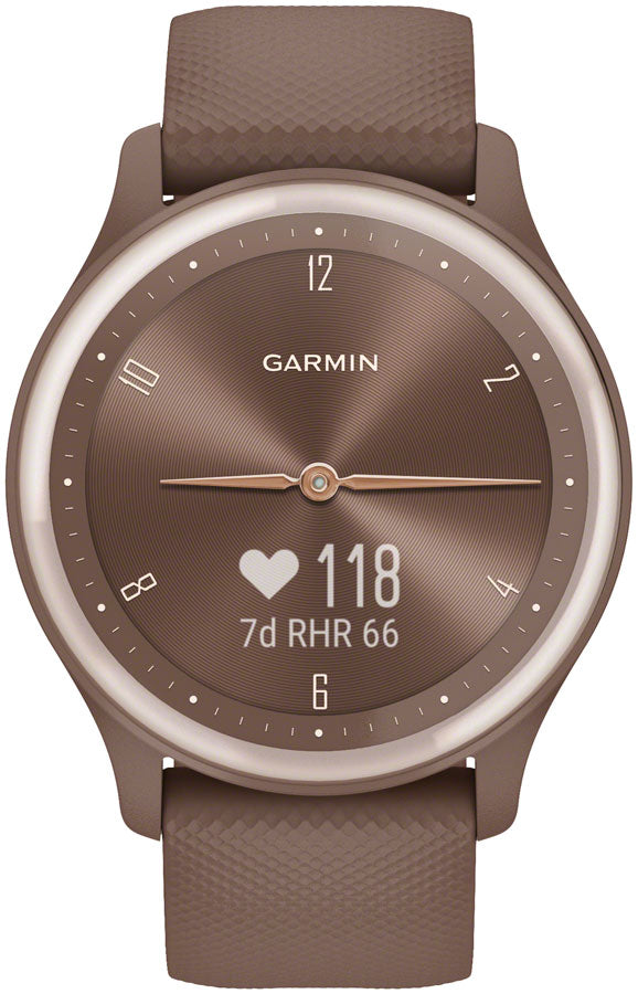 Load image into Gallery viewer, Garmin vívomove Sport Hybrid Smartwatch - 40mm, Cocoa Case, Peach/Gold Accents, Silicone Band
