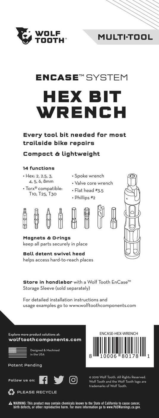 Wolf Tooth EnCase System Hex Bit Wrench Multi Tool Stores Inside Handlebars