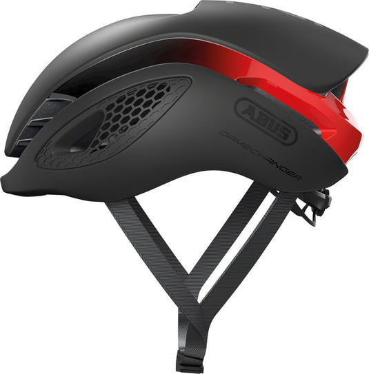 Abus-GameChanger-Helmet-Small-(51-55cm)-Half-Face-Adjustable-Fitting-Ponytail-Compatible-Airport-Aerodynamic-Glasses-Holder-Flowstraps-Red-HE5099-Bicycle-Helmets