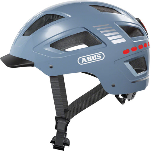 Abus-Hyban-2.0-LED-Helmet-Large-(51-56cm)-Half-Face-Zoom-Ace-Urban-System-With-Light-Visor-Fidlock-Magnetic-Strap-Buckle-Reflector-Bug-Mesh-Ponytail-Compatible-Grey-HLMT5201-Bicycle-Helmets