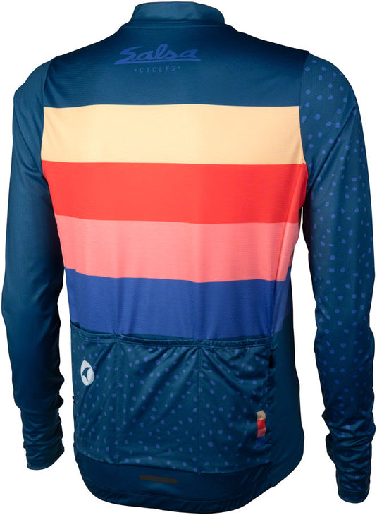 Salsa Team Polytone Men's Long Sleeve Jersey - Dark Blue, w/ Stripes, Large