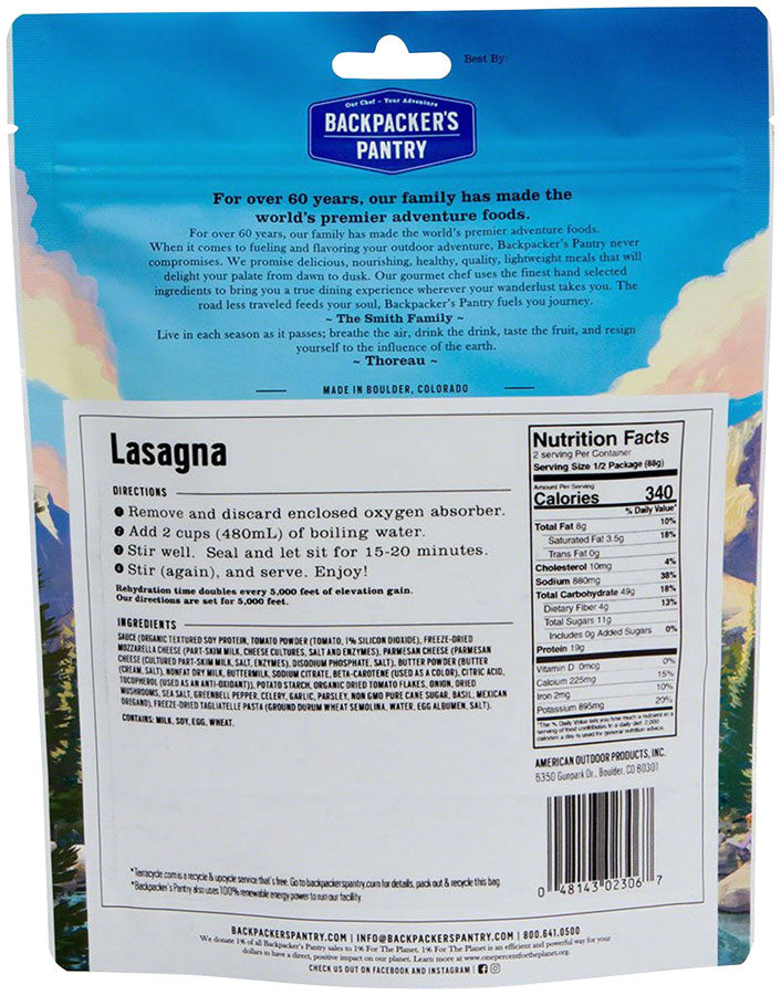 Load image into Gallery viewer, Backpacker&#39;s Pantry Lasagna, Vegetarian: 2 Servings
