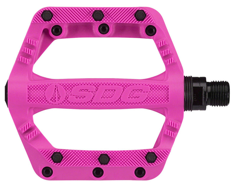 Load image into Gallery viewer, SDG Slater 90 Kids Platform Pedals 9/16&quot; Composite Body Removable Pins Neon Pink
