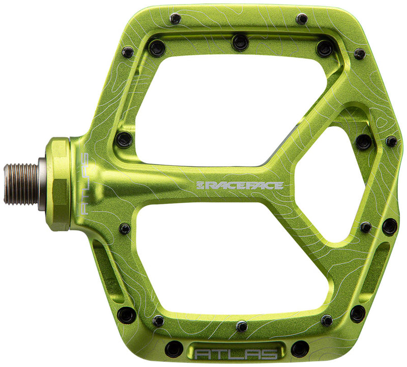 Load image into Gallery viewer, RaceFace Atlas Platform Pedals 9/16&quot; Concave Alloy Body Adjustable Pins Green
