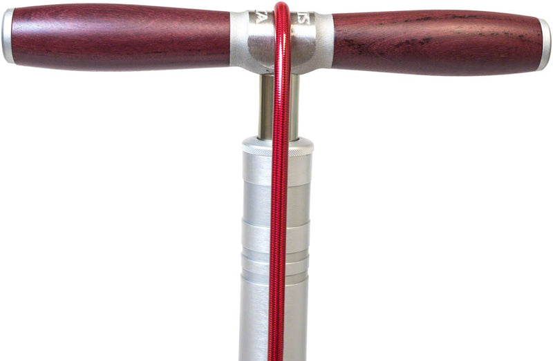 Load image into Gallery viewer, Silca Superpista Ultimate &#39;Hiro&#39; Edition Floor Pump - 160psi, Stainless Steel, Red Hose with Hiro V2 Chuck, Silver
