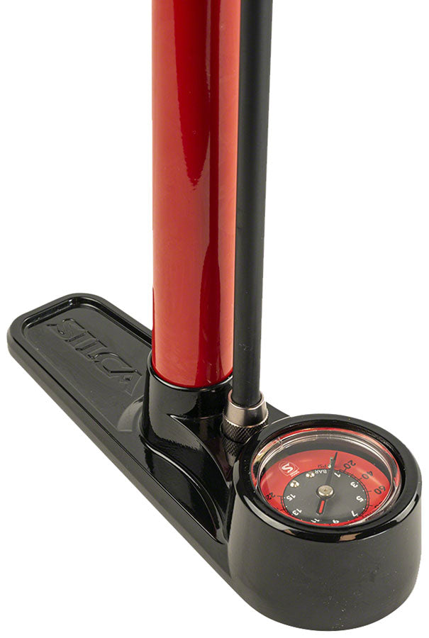 Load image into Gallery viewer, Silca Pista Floor Pump - Steel Body, Compact Ash Wood Handle, 220psi, Classic Press-On Chuck, Red
