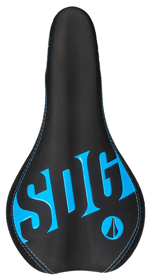 SDG Fly Jr Saddle - Cyan/Black 122mm Width 2pc Top w/ Durable Cordura Sides