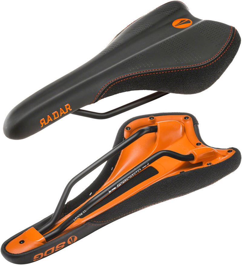 Load image into Gallery viewer, SDG Radar Saddle - Black/Orange 138mm Width Cutout Base For Extra Comfort
