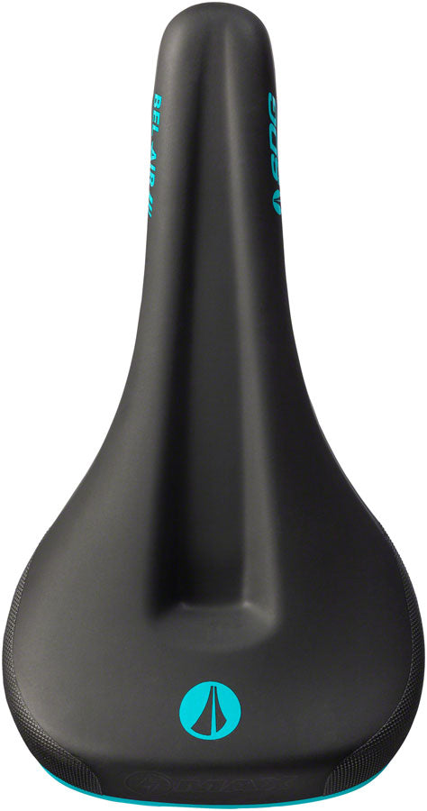 Load image into Gallery viewer, SDG Bel-Air V3 MAX Saddle - Lux-Alloy, Black/Turquoise, Sonic Welded Sides
