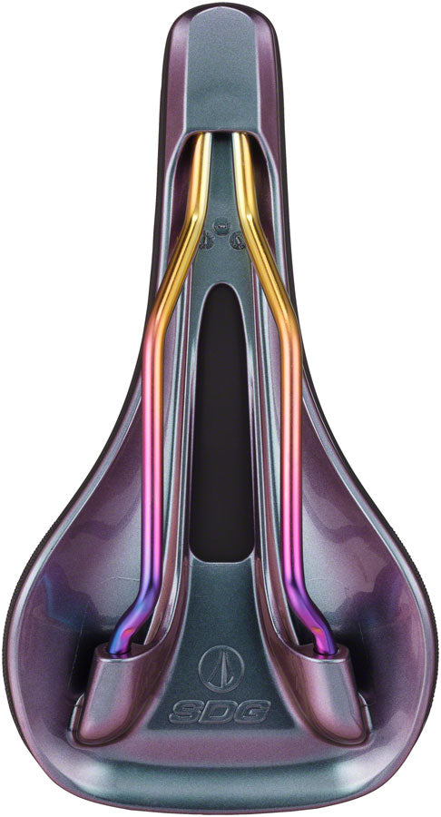 Load image into Gallery viewer, SDG Bel-Air V3 MAX Saddle - PVD Coated Lux-Alloy, Black/Oil-Slick, Sonic Welded Sides, Limited Edition Fuel
