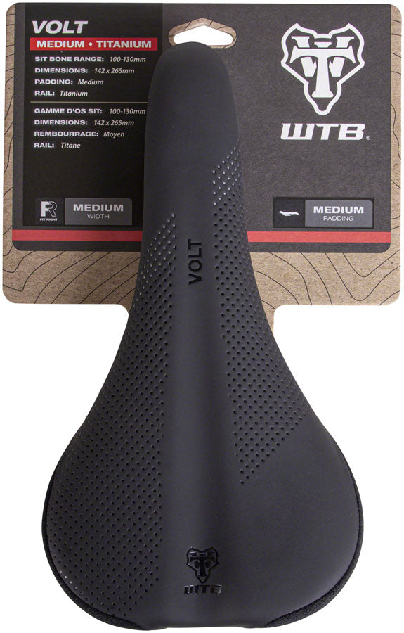 Load image into Gallery viewer, WTB Volt Saddle - Black 265 Width Titanium Rails Microfiber Cover
