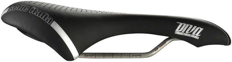 Load image into Gallery viewer, Selle Italia Diva Gel Superflow Saddle - Black 135mm Width Titanium Rails
