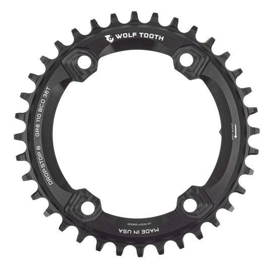 Wolf Tooth Aero 110 Asymmetric BCD Chainring - 52t, 110 Asymmetric BCD, 4-Bolt, Drop-Stop ST, For Shimano GRX 800