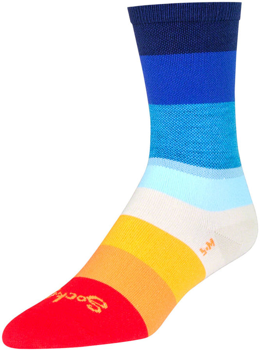 SockGuy Crew 70's Socks Multi Color Stripes 6 inch Blue Large X-Large Unisex