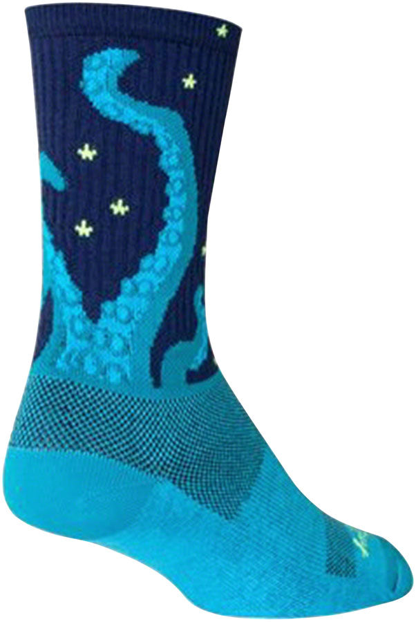 Load image into Gallery viewer, SockGuy Crew Kraken Sock: Blue LG/XL Double Stitched Heel and Toe Ultra Wicking
