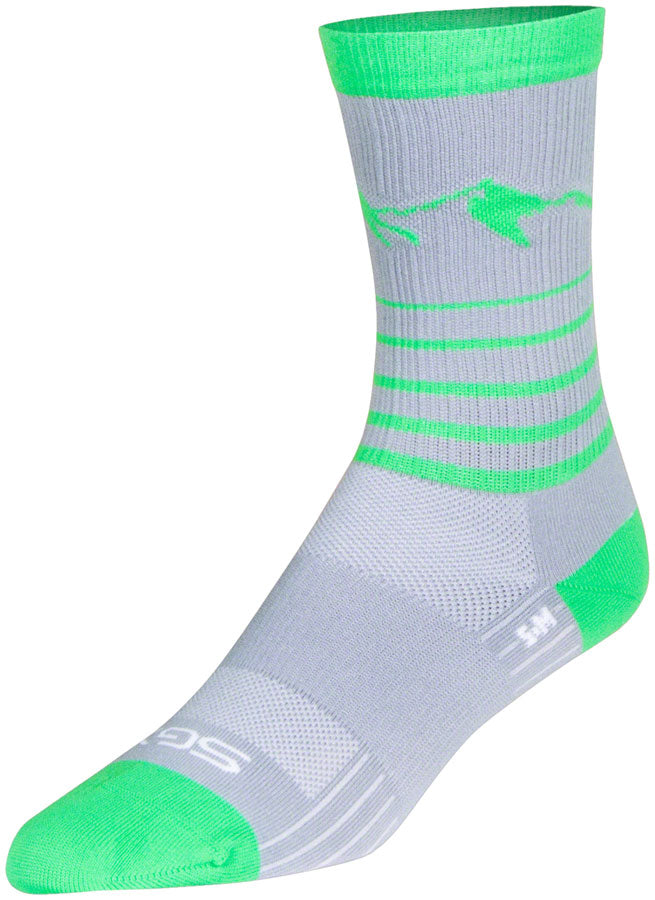 Load image into Gallery viewer, SockGuy SGX Peaks Socks - 6&quot;, Gray/Green, Small/Medium
