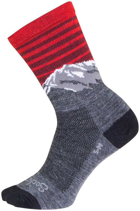 SockGuy Summit Wool Socks - 6", Gray/Red/White, Small/Medium