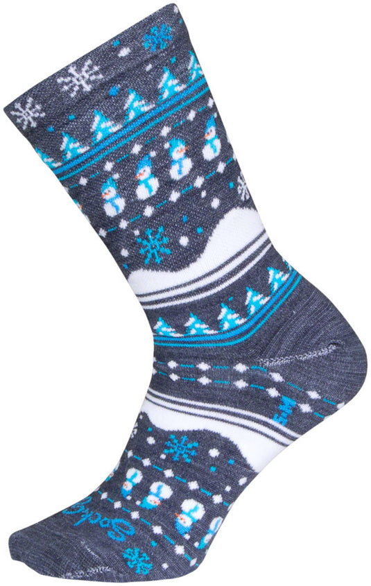 SockGuy Winter Sweater Wool Socks - 6", Blue/Gray/White, Small/Medium