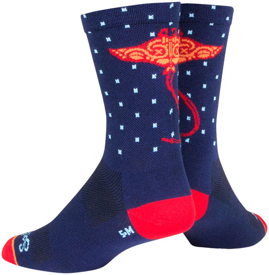 SockGuy Ray Crew Socks - 6", Blue/Orange/Red, Large/X-Large