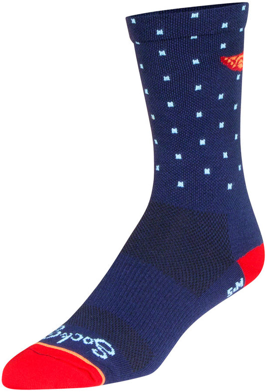 Pack of 2 SockGuy Ray Crew Socks - 6 inch, Blue/Orange/Red, Large/X-Large