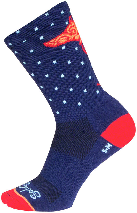 SockGuy Ray Crew Socks - 6", Blue/Orange/Red, Large/X-Large