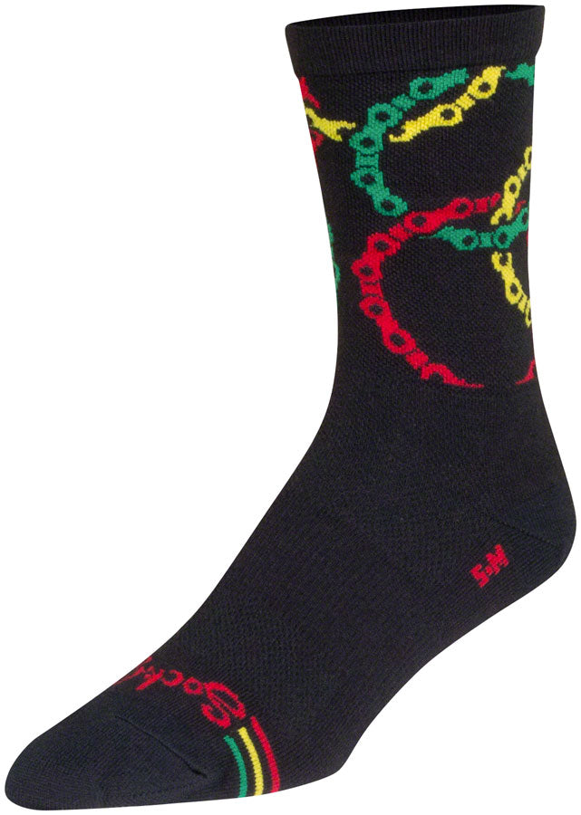 Load image into Gallery viewer, SockGuy Connected Crew Socks - 6&quot;, Black/Multi, Large/X-Large
