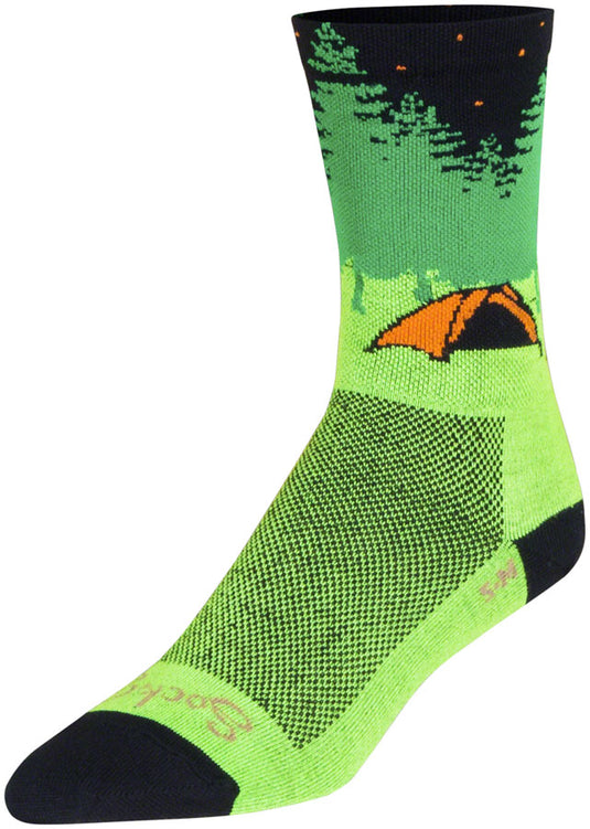 2 Pack SockGuy Off the Grid Crew Socks - 6 inch, Green/Black/Brown, Small/Medium