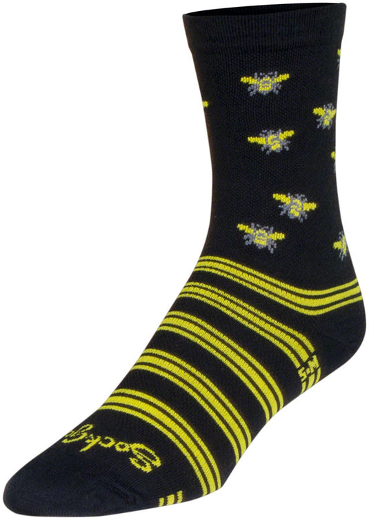 Pack of 2 SockGuy Buzz Crew Socks - 6 inch, Black/Yellow, Large/X-Large