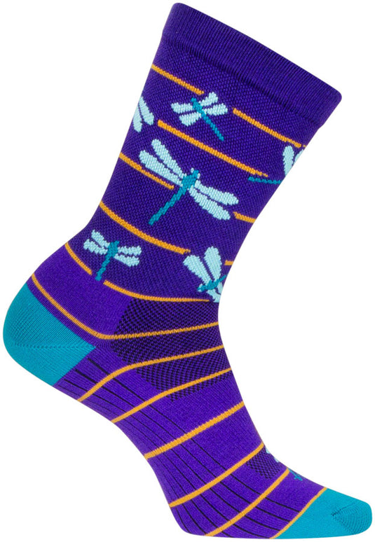 2 Pack SockGuy Dragonflies Crew Socks - 6 inch, Purple/Blue/Orange, Small/Medium