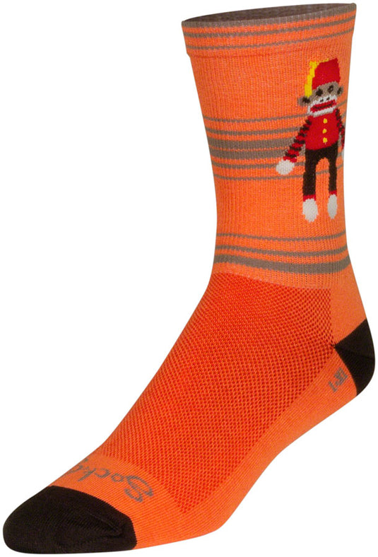 2 Pack SockGuy Funky Monkey Crew Socks - 6 inch, Orange/Red/Brown, Large/X-Large