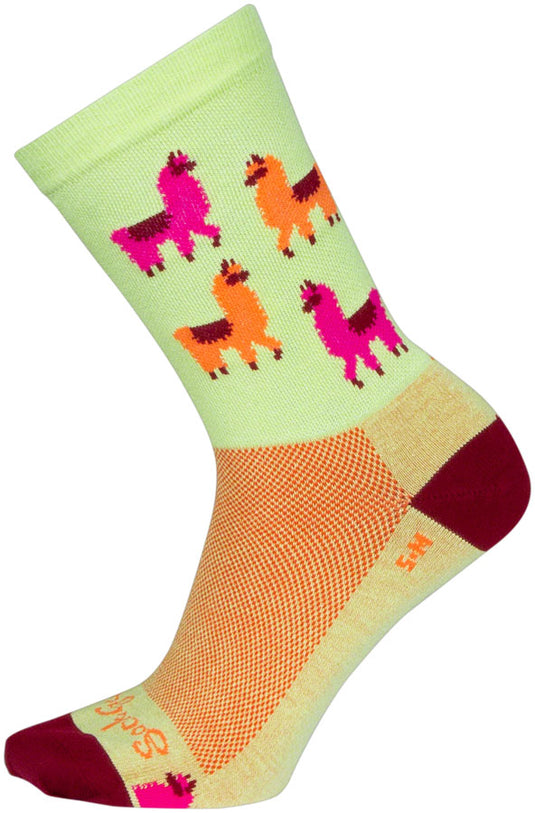 SockGuy Mo' Llamas Crew Socks - 6", Green/Pink/Orange, Large/X-Large