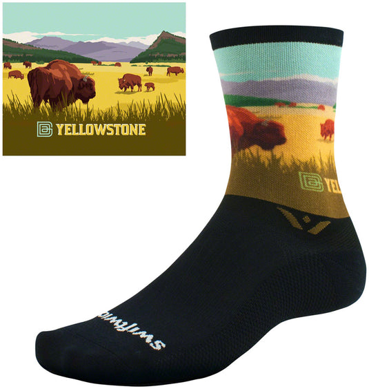 Swiftwick Vision Impression National Park Crew Socks - 6", YellowstAnkle Bison, Large