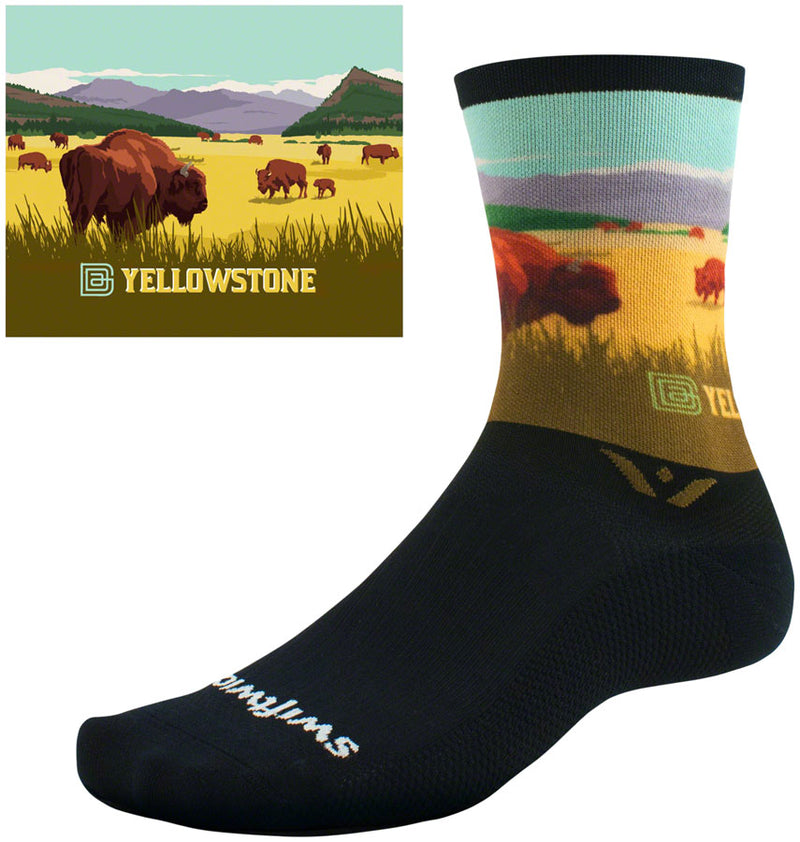 Load image into Gallery viewer, Swiftwick Vision Impression National Park Crew Socks - 6&quot;, YellowstAnkle Bison, Small
