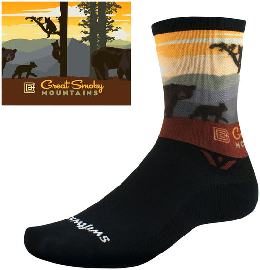 Swiftwick Vision Impression National Park Crew Socks - 6", Great Smoky Mountain Bears, Medium