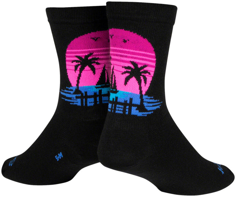 Load image into Gallery viewer, SockGuy Sunset Crew Sock - 6&quot;, Small/Medium Stretch-To-Fit Sizing System
