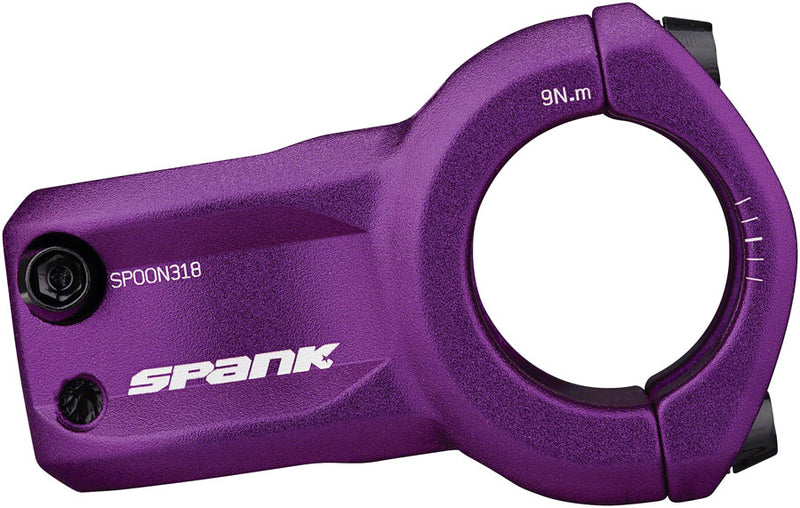 Load image into Gallery viewer, Spank Spoon 318 Stem 43mm Length 31.8 +/-0 Purple Aluminum Mountain Bike
