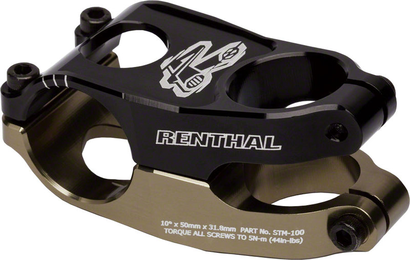 Load image into Gallery viewer, Renthal Duo Stem Length 50mm Clamp 31.8mm +/-10 Deg 1 1/8 in Black/Gold Aluminum
