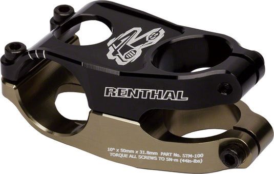 Renthal Duo Stem Length 50mm Clamp 31.8mm +/-10 Deg 1 1/8 in Black/Gold Aluminum