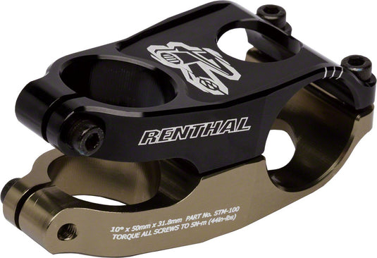 Renthal Duo Stem Length 50mm Clamp 31.8mm +/-10 Deg 1 1/8 in Black/Gold Aluminum