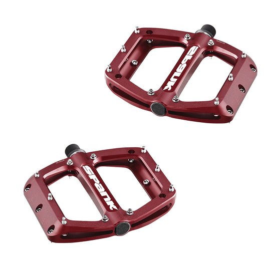 Spank Spoon 110 Platform Pedals 9/16" Concave Alloy Body Replaceable Pins, Red