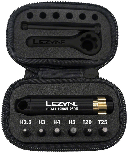 Lezyne Pocket Torque Drive Torque Wrench - 2-6 Nm, 2.5, 3, 4, 5MM, T20, AND T25 BITS, With Storage Case, Black